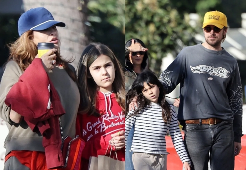 Еву Мендес и Райана Гослинга засняли с подросшими дочерьми