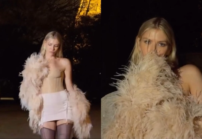 Елена Перминова в корсете и чулках устроила фотосессию у Эйфелевой башни